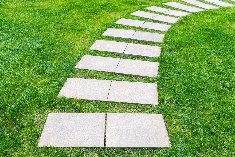 stone path on the lawn in outdoor yard